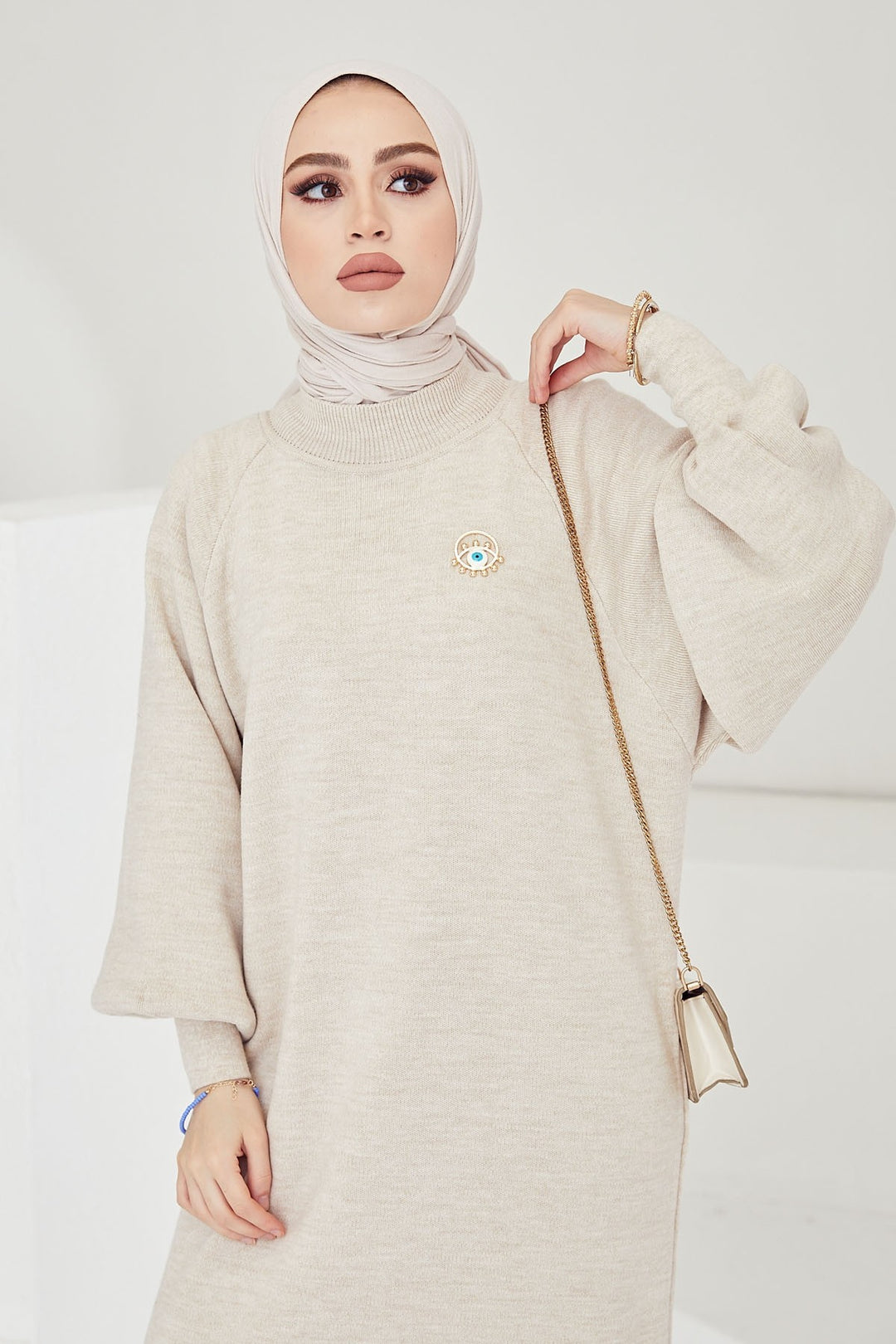 MDS Women Mina Balloon Sleeve Knit Dress - Ecru - Greifswald
