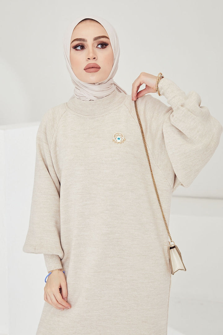 MDS Women Mina Balloon Sleeve Knit Dress - Ecru - Greifswald