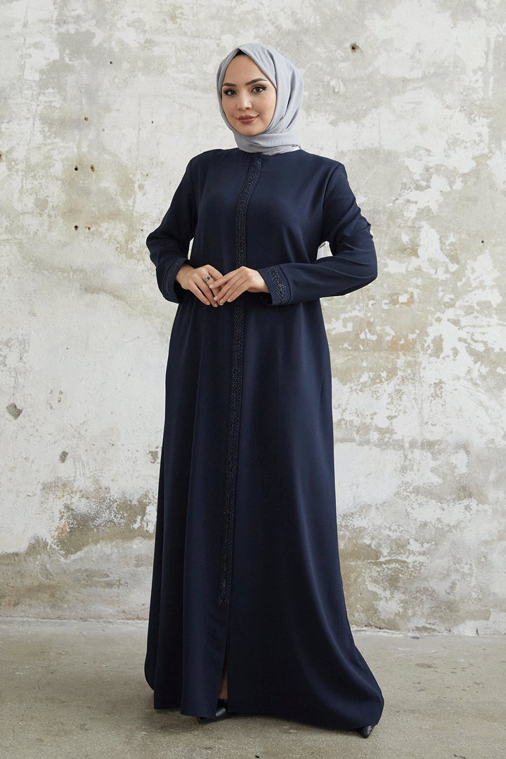 MDS Women Full Stone Detailed Abaya - Navy Blue - Hialeah