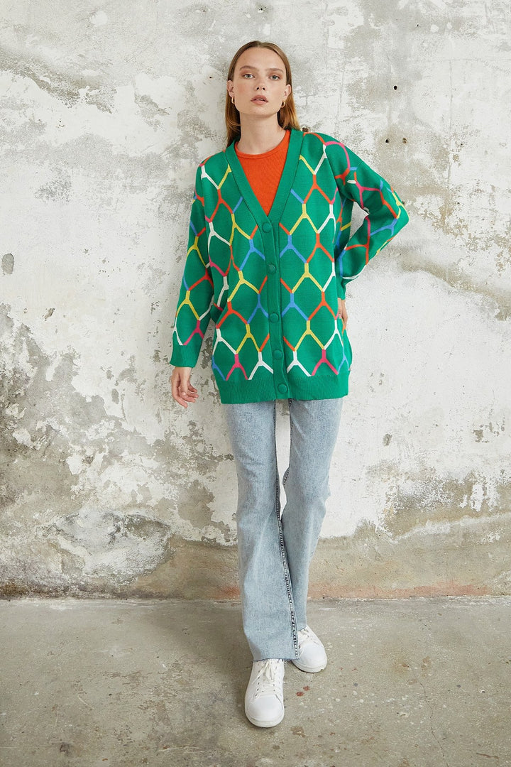 MDS Women Tera Patterned Knit Cardigan - Green - Springfield
