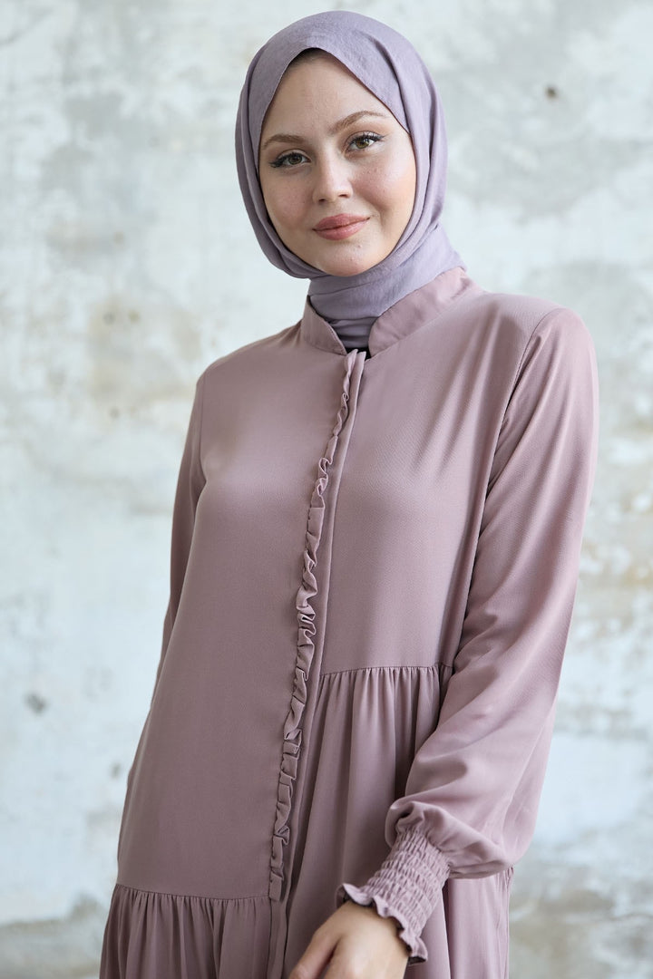 MDS Women Ruffle Flounce Asymmetric Cut Rose Dry Abaya - Pomona