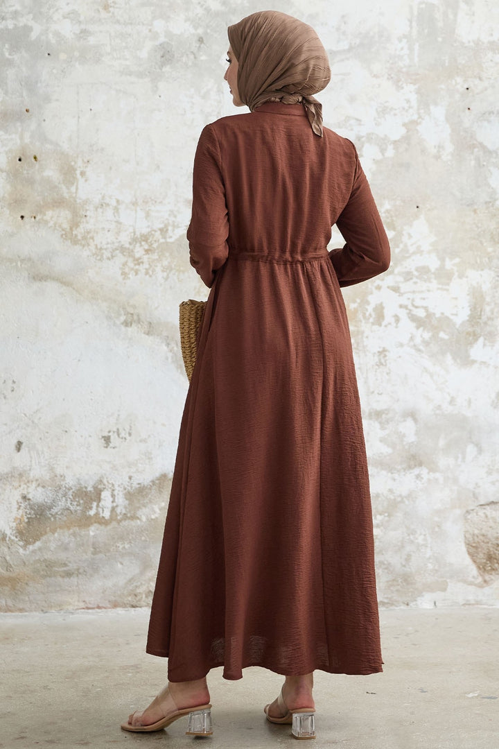 MDS Women Guipure Detail Dark Brown A-line Dress - Rio Tinto
