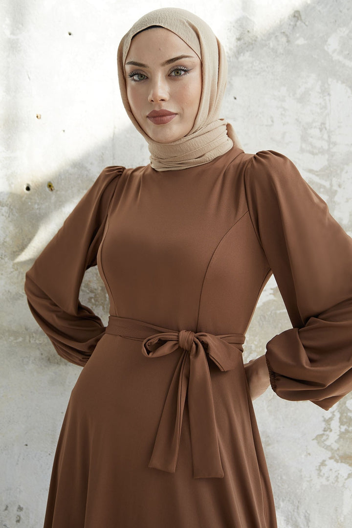 MDS Women Belted Scuba Dress - Tan - Torreón