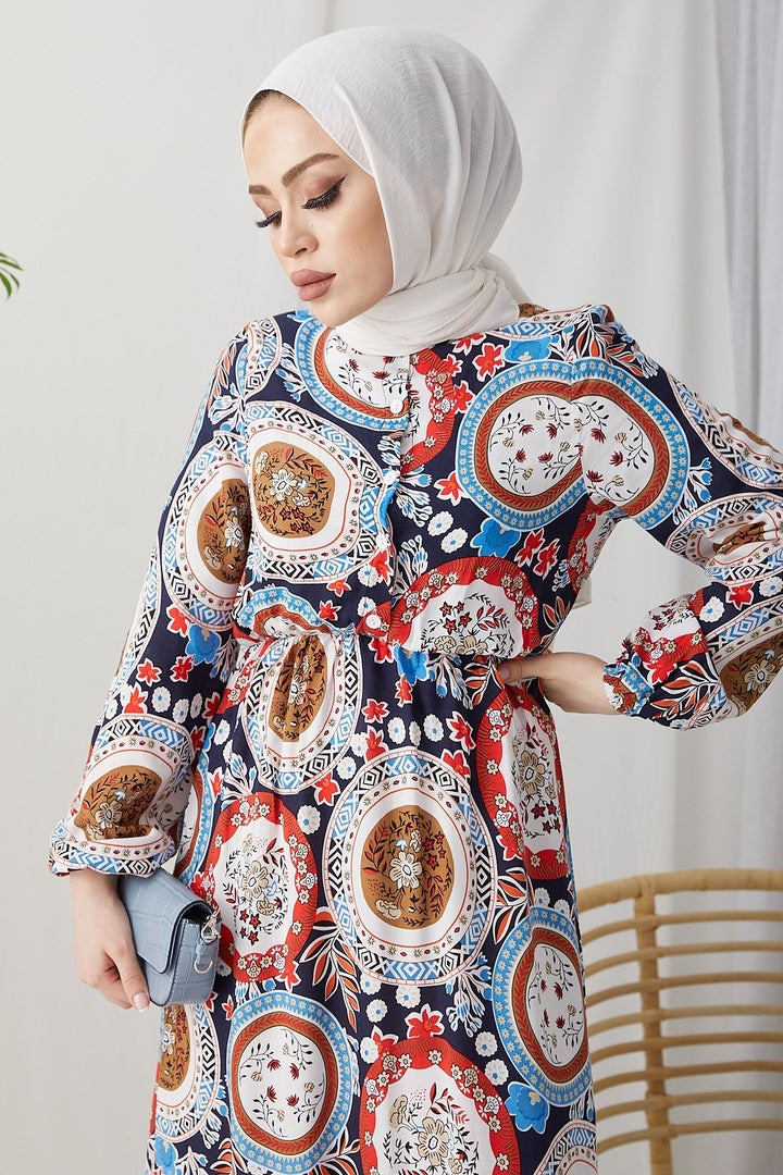MDS Women Fruit Patterned Viscose Dress - Navy - San Clemente