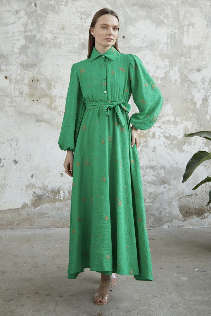 MDS Women Belted Embroidered Dress - Green - Abington