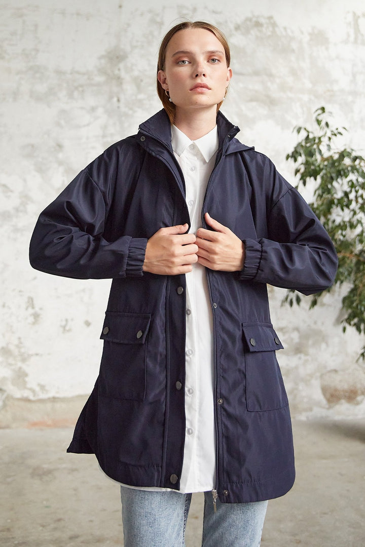 MDS Women Rosa Short Belted Trench Coat - Navy - Stuttgart