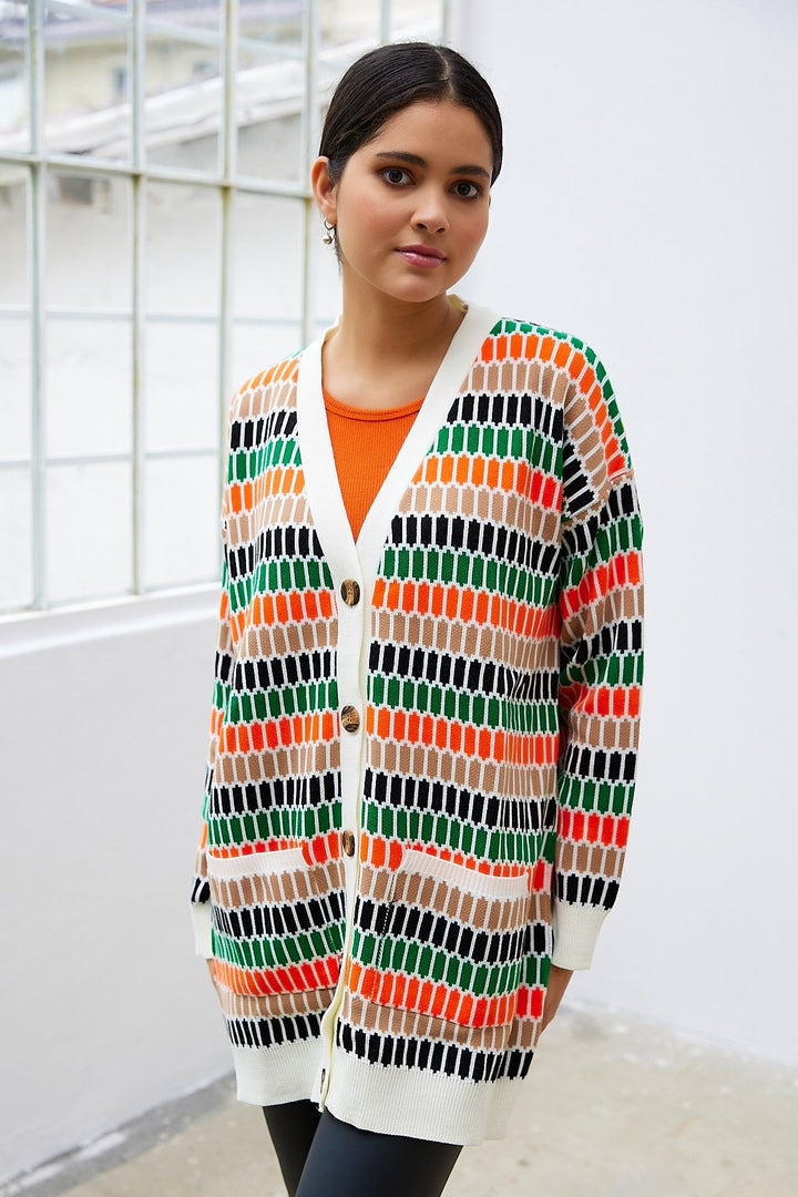 MDS Women Rana Patterned Cardigan - White - Igualada