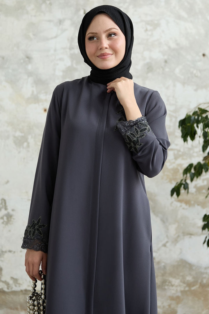 MDS Women Sleeve Flower Stoned Anthracite Ferace - Fort Lee