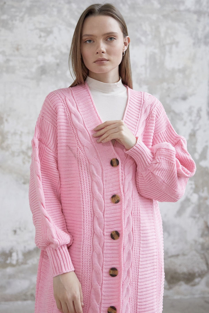 MDS Women Evia Buttoned Knit Cardigan - Pink - Charleston