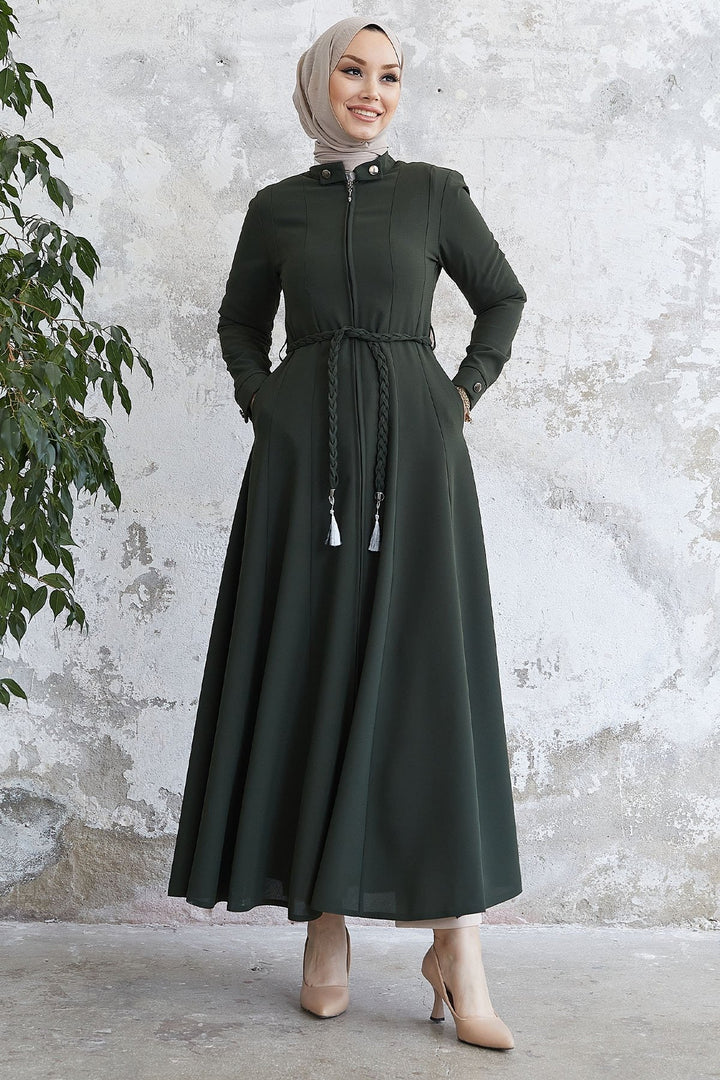 MDS Women Sivya Coast Buttoned Belted Abaya - Khaki - Aschaffenburg