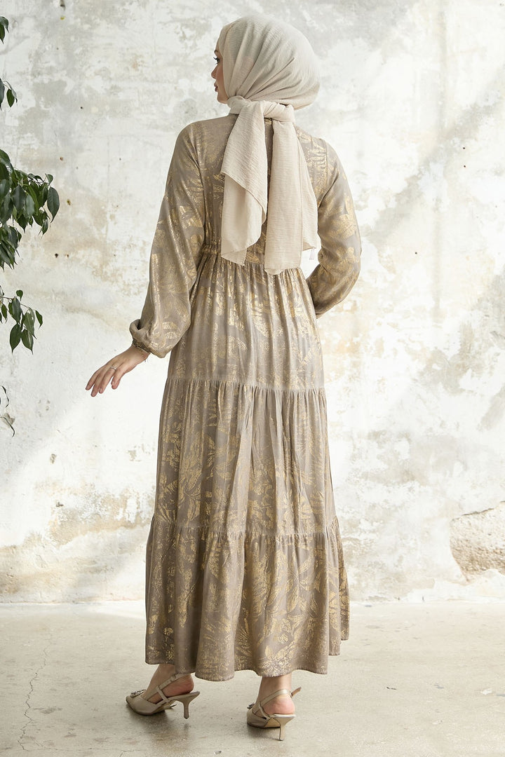 MDS Women Gold Flower Leaf Dress - Mink - Randolph