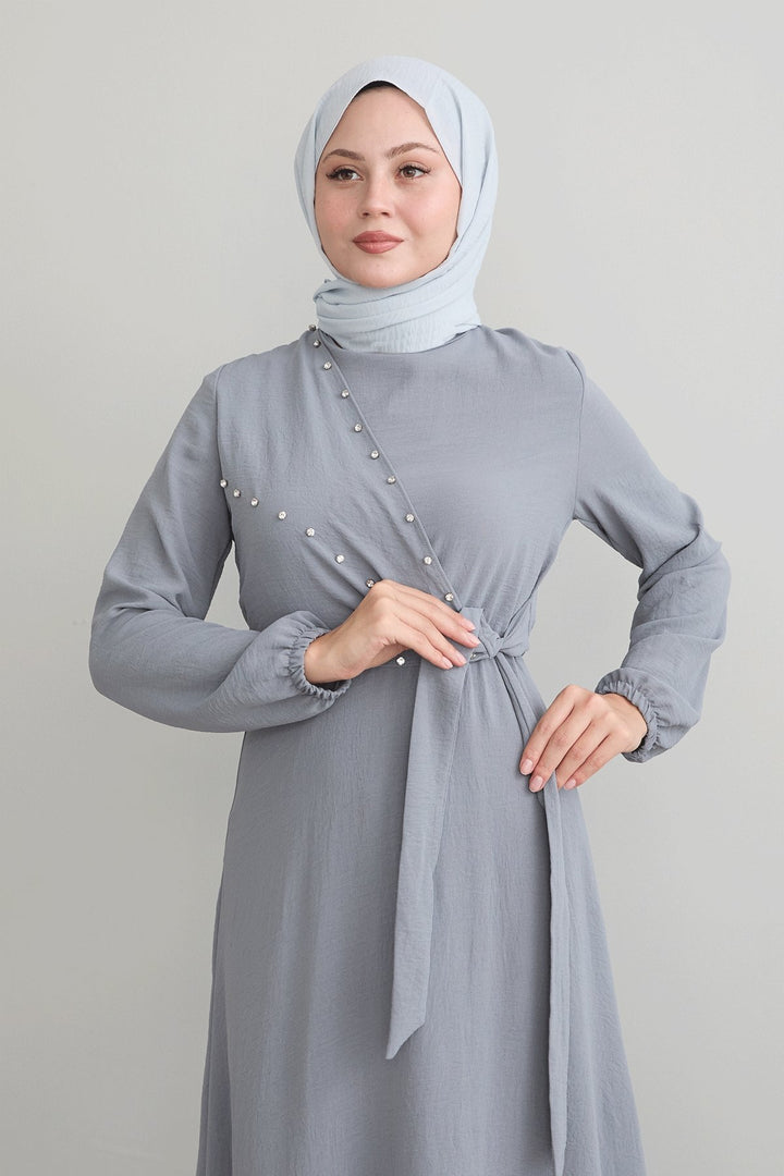 MDS Women Gray Robin Dress with Front Tie Detail - Béziers