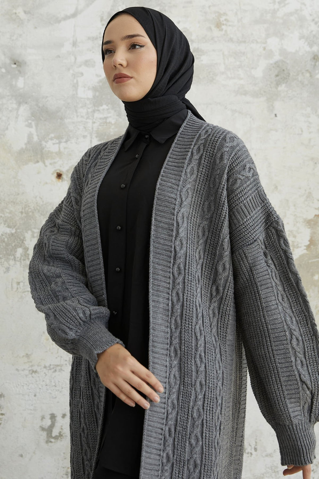 MDS Women Molly Chain Pattern Knit Cardigan - Anthracite - North Miami