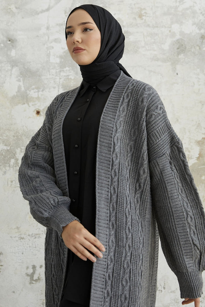 MDS Women Molly Chain Pattern Knit Cardigan - Anthracite - North Miami