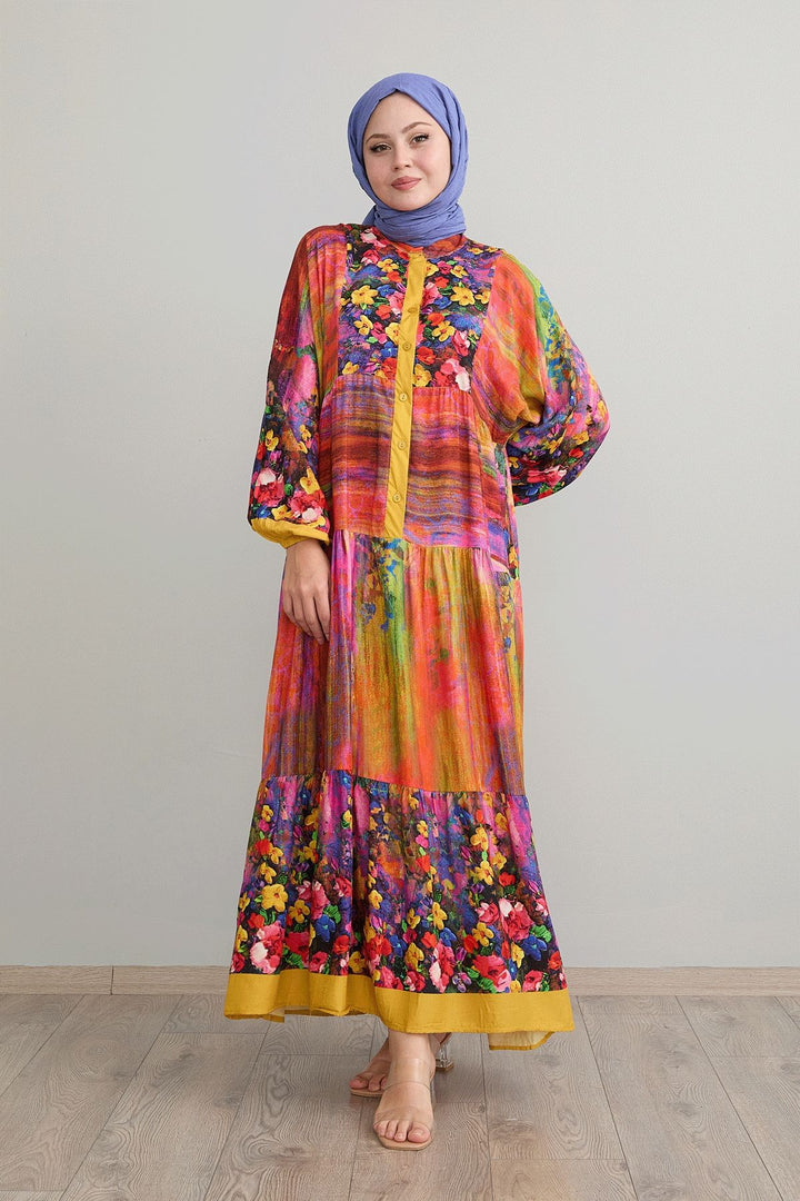 MDS Women Abstract Flower Mustard Viscose Dress - Dublin