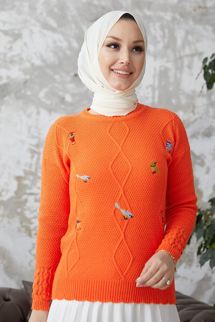 MDS Women Minsa Bird Patterned Knitted Sweater - Orange - Ahlen