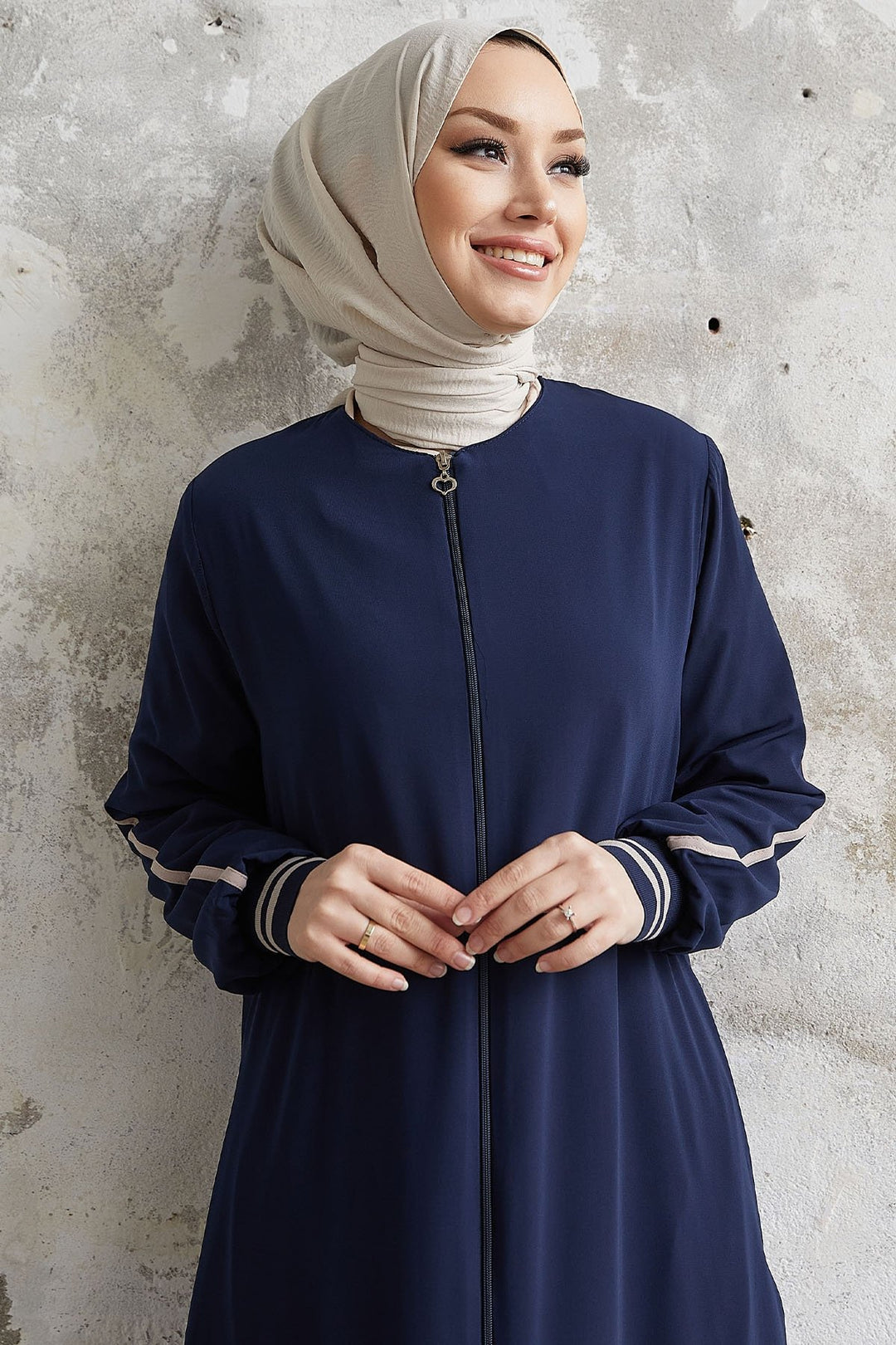 MDS Women Hazel Striped Patterned Abaya - Navy Blue - Halle