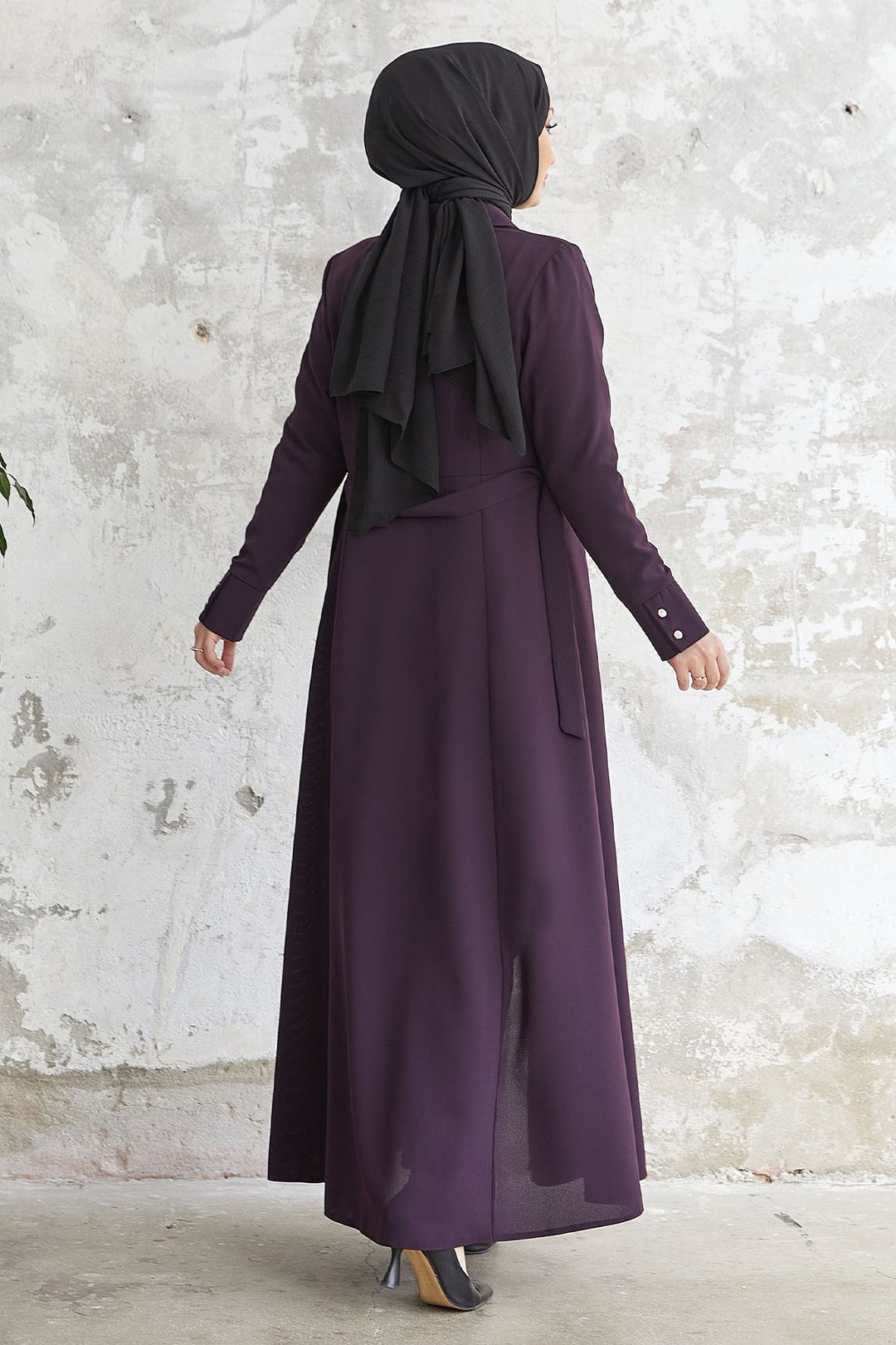 MDS Women Emery Belted Shirt Collar Abaya - Purple - Ahaus