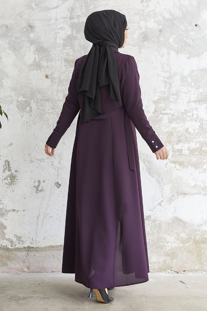 MDS Women Emery Belted Shirt Collar Abaya - Purple - Ahaus
