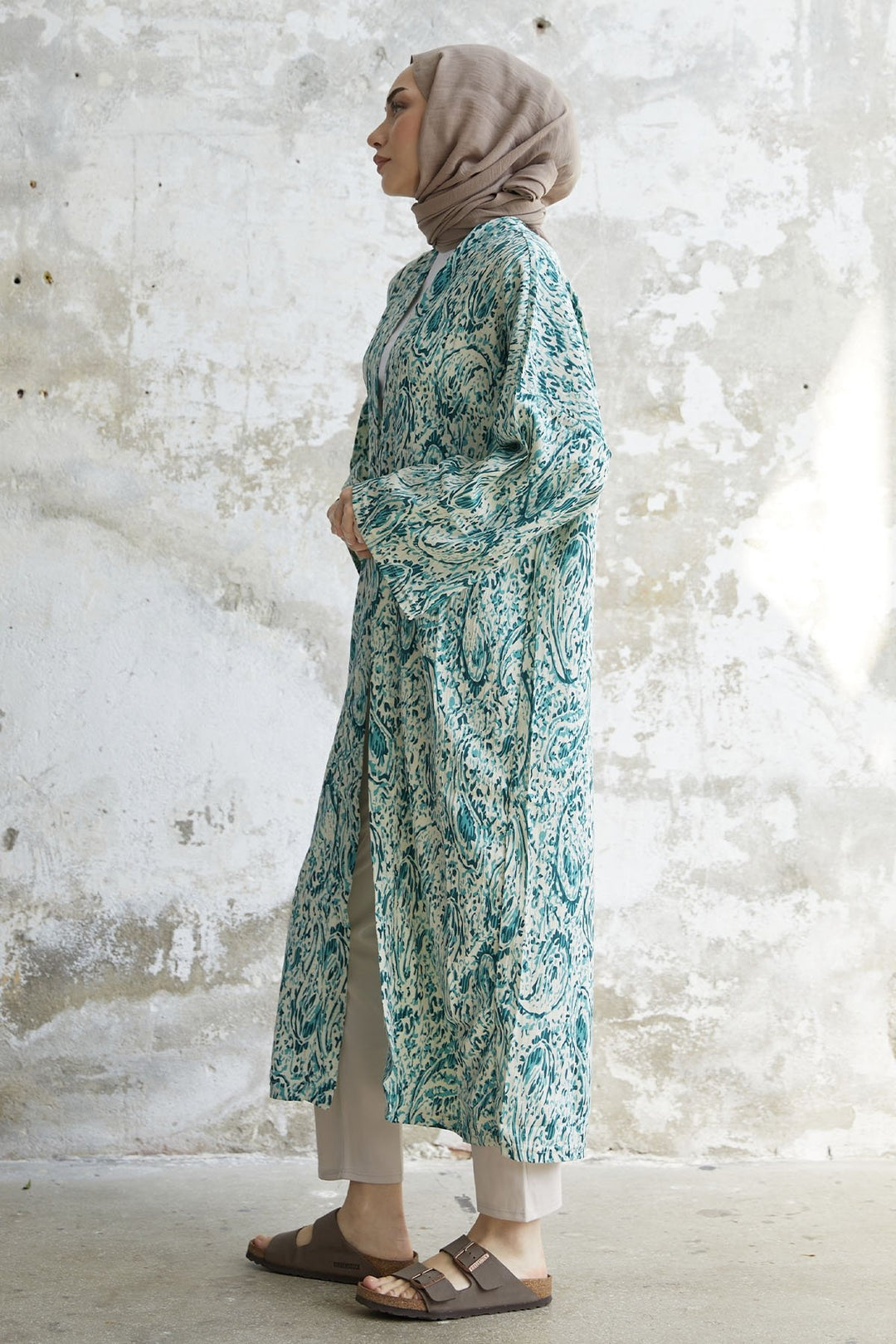 MDS Women Spiral Patterned Long Kimono - Green - Lancaster