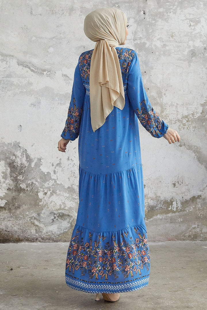 MDS Women Flowy Dress with Watery Pattern - Saxe Blue - Baden-Baden