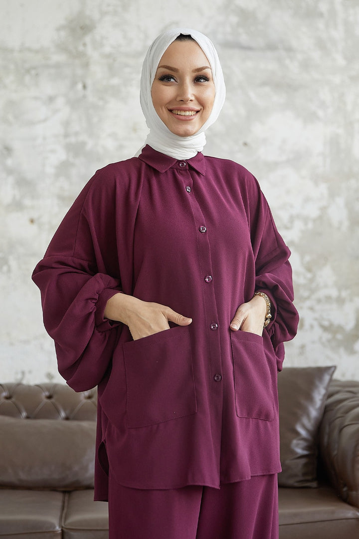 MDS Women Muno Balloon Sleeve Baggy Set - Burgundy - Tulancingo