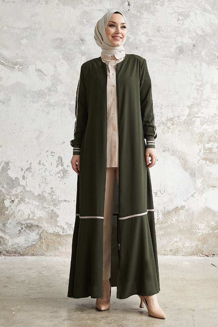 MDS Women Hazel Striped Patterned Abaya - Khaki - Petaluma