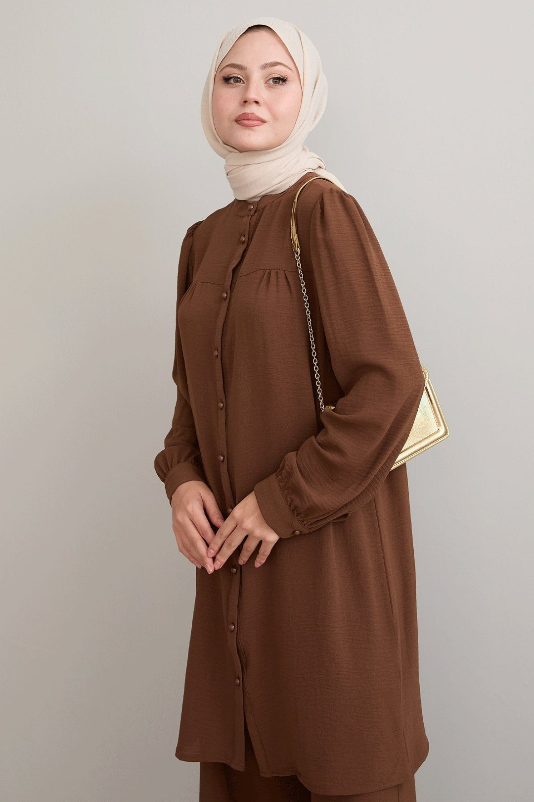 MDS Women Arfa Ayrobin Buttoned Loose Light Brown Suit - Boulder