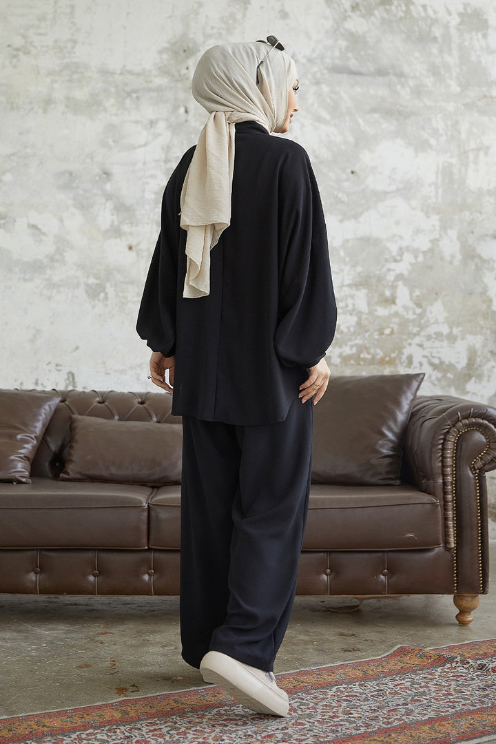 MDS Women Muno Balloon Sleeve Casual Set - Black - Beaumont