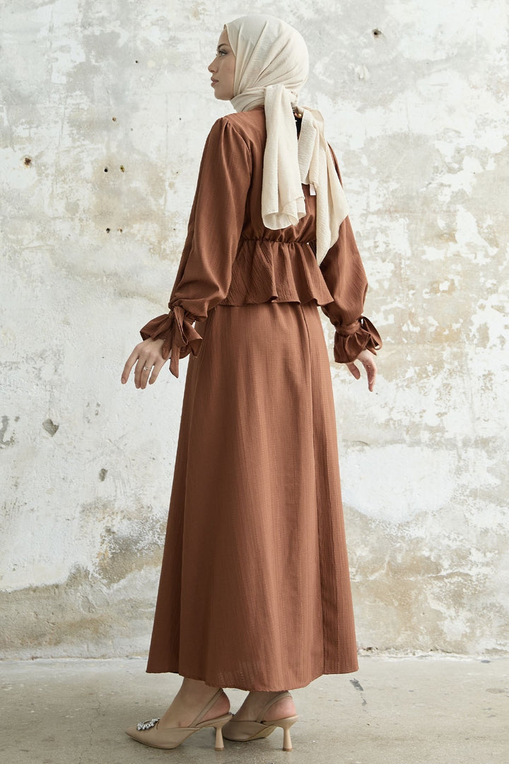 MDS Women Ruffle Detail Top and Skirt Set - Brown - Nampa