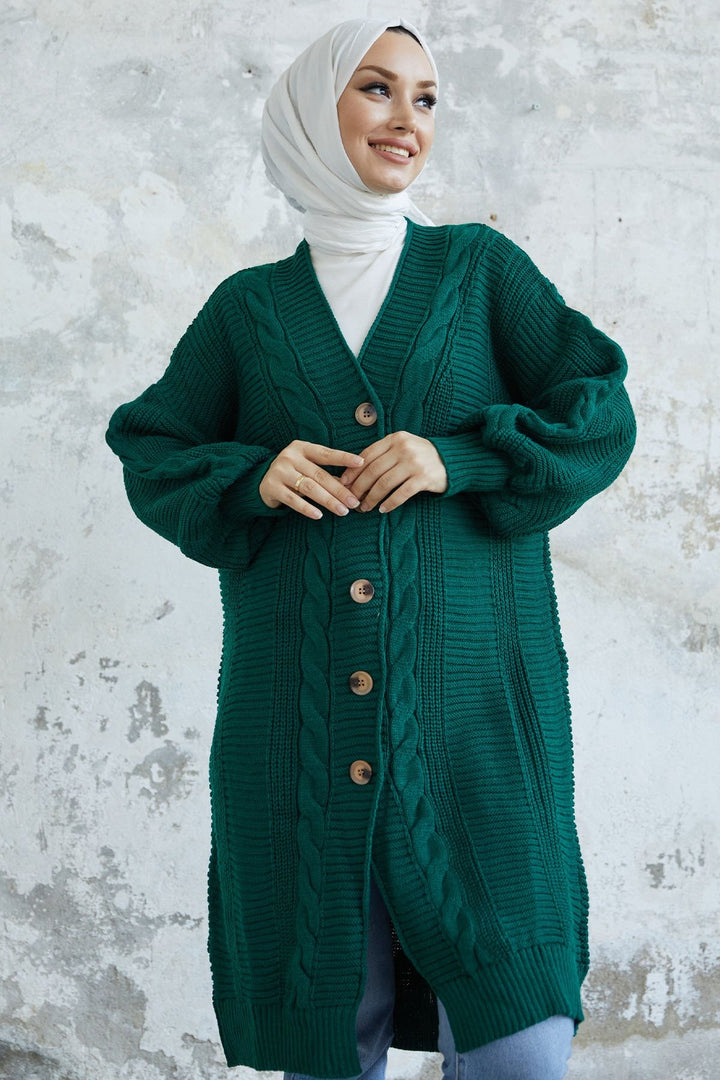 MDS Women Evia Buttoned Knit Cardigan - Emerald Green - Bologna