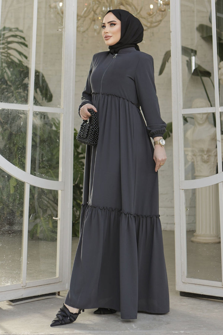 MDS Women Pleated Detail Zippered Ferace - Anthracite - Pasadena