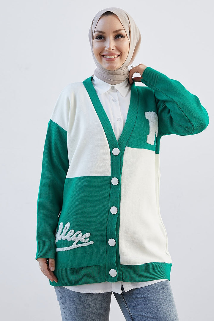 MDS Women M College Knit Cardigan - Green - Mieres