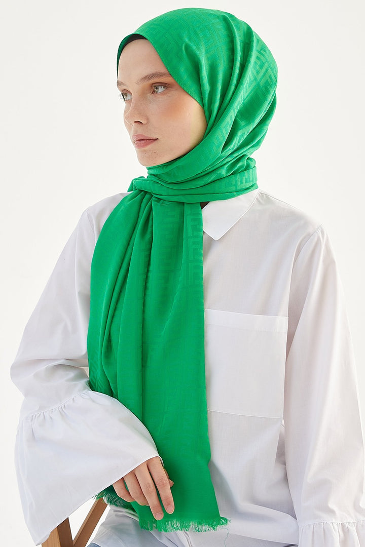 MDS Women Handwoven Jacquard Cotton Scarf - Green - Fort McMurray