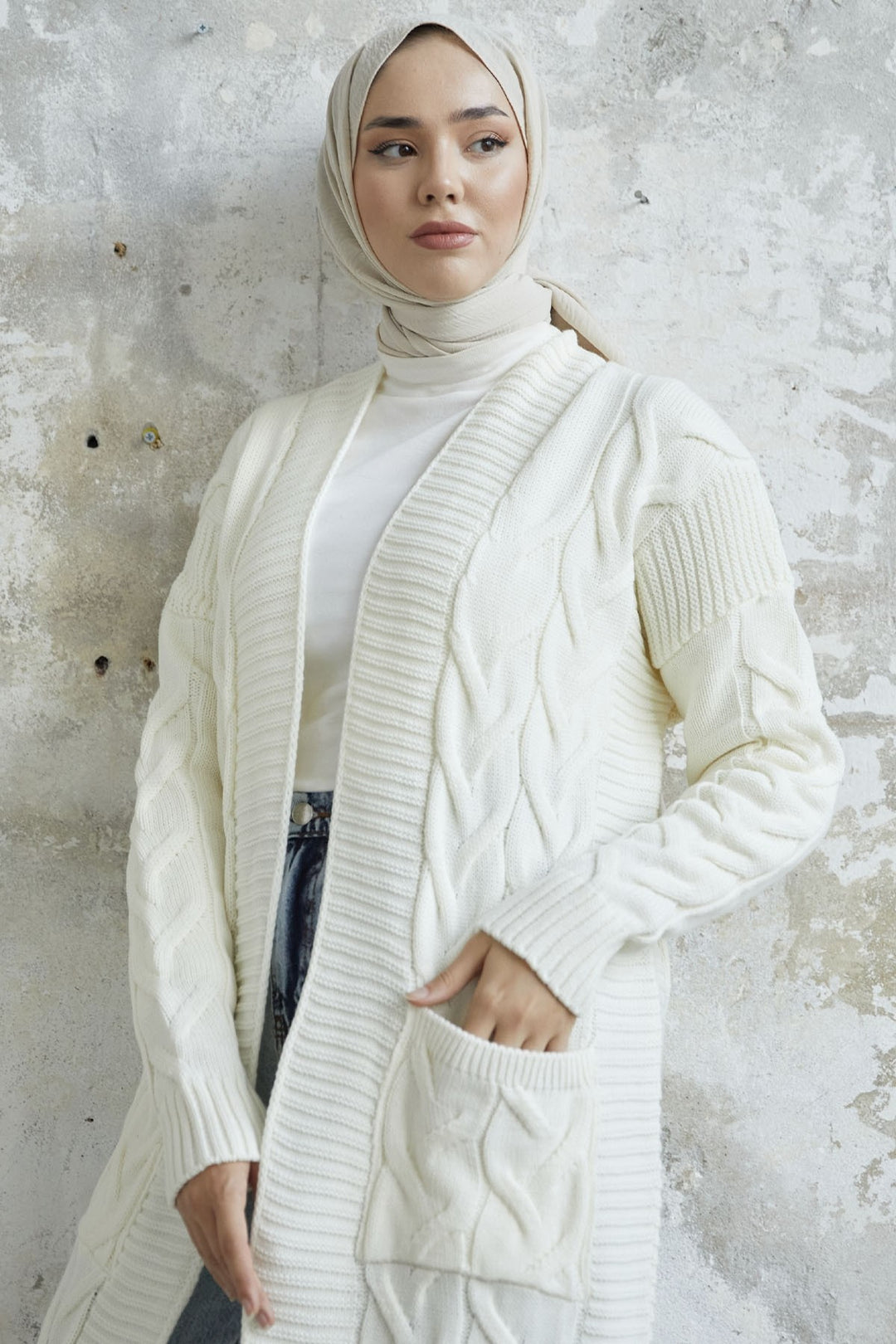 MDS Women Eriyas Braided Pocketed Cardigan - White - Cuernavaca