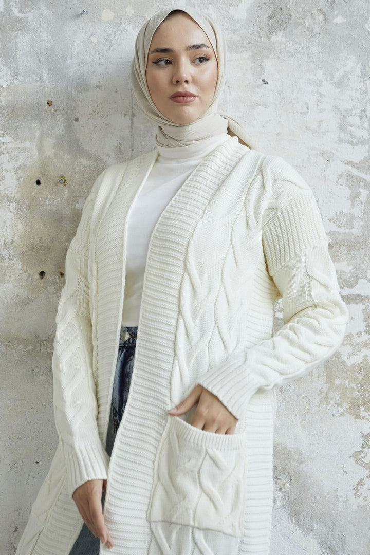 MDS Women Eriyas Braided Pocketed Cardigan - White - Cuernavaca