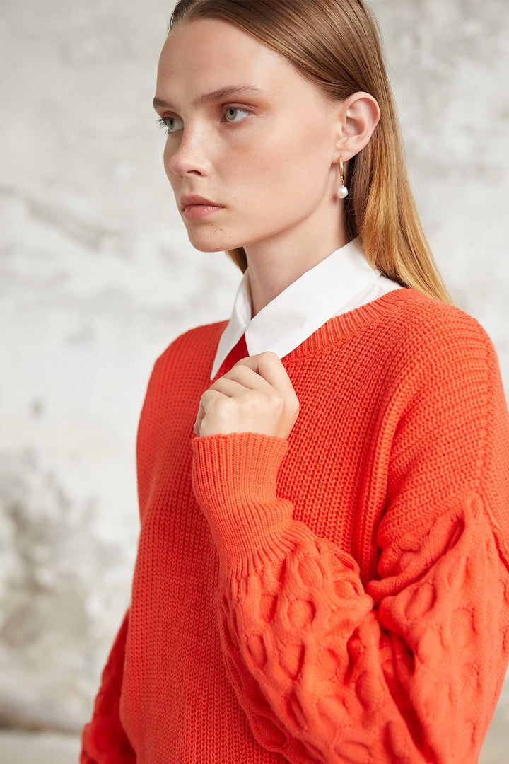 MDS Women Larisa Balloon Sleeve Knit Short Sweater - Orange - Caloundra