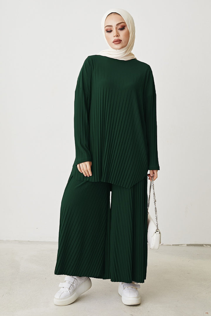 MDS Women Pleated Pants Tunic Emerald Two-Piece Set - Tepalcatepec