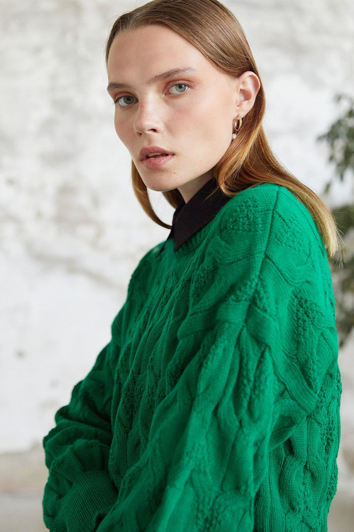 MDS Women Knitted Short Sweater - Green - Spijkenisse