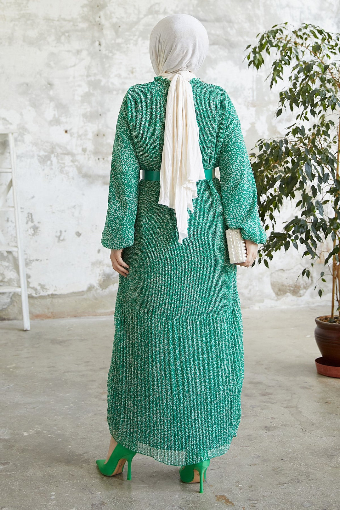 MDS Women Melya Crispy Pattern Chiffon Dress - Green - Lansing