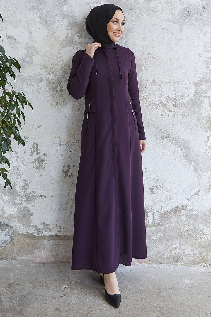 MDS Women Elena Beli Detailed Hooded Abaya - Purple - Hoboken