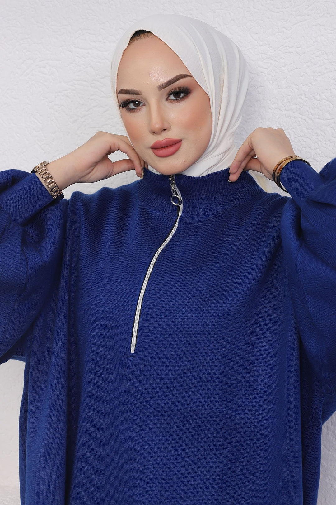 MDS Women Sara Zippered Knit Tunic - Navy - Reşiţa