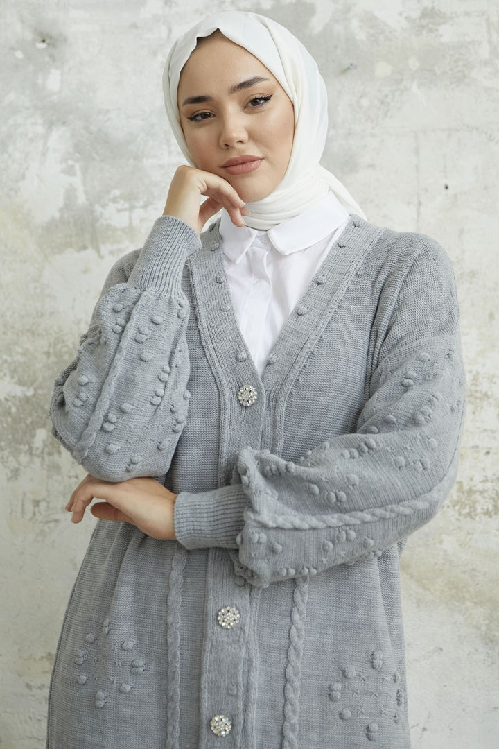 MDS Women Lomira Stone Button Detailed Knit Cardigan - Grey - Edmonton