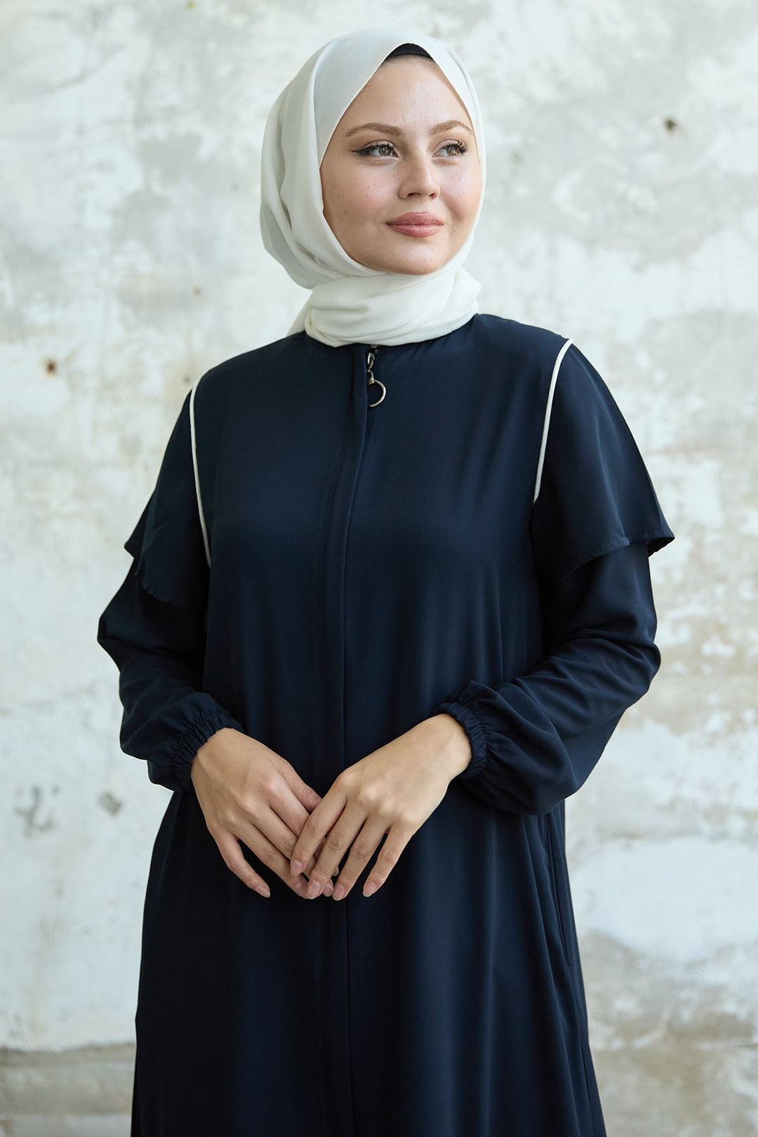 MDS Women Navy Blue Coat with Arm Detail and Belt - Stryi
