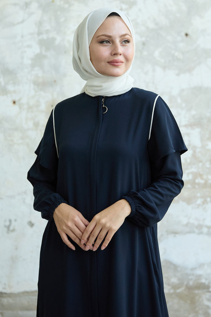 MDS Women Navy Blue Coat with Arm Detail and Belt - Stryi