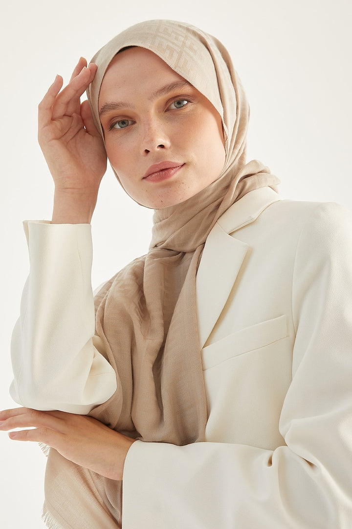 MDS Women Handwoven Jacquard Cotton Scarf - Beige - Aalst