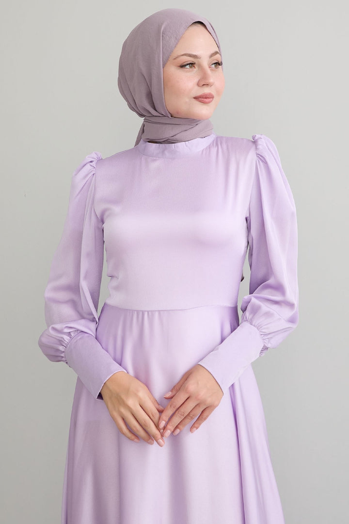 MDS Women Sleeve Zippered Lilac Satin Dress - Monrovia