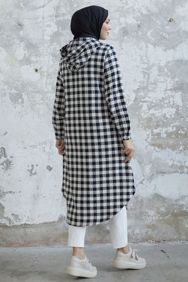 MDS Women Plaid Coat - Black - Germering