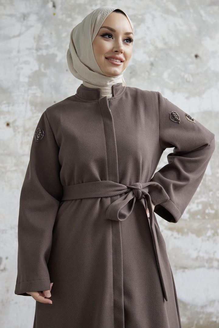 MDS Women Nomira Stone Detail Belted Coat - Milky Coffee - Billerica