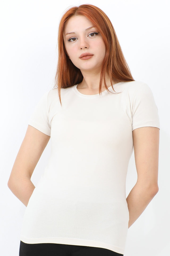 MDS Women Bicycle Collar Short Sleeve Basic T-Shirt - Stone - Royal Tunbridge Wells